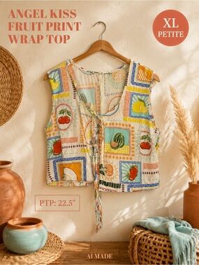 Angel Kiss Fruit-Print Wrap Top Size XL Petite NWT
